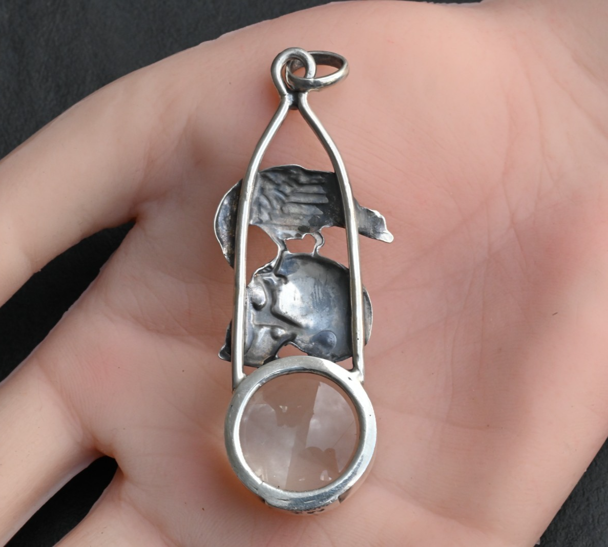 Vintage Signed Sterling Silver Southwest Jewelers Loupe with Skull & Crow Bird3