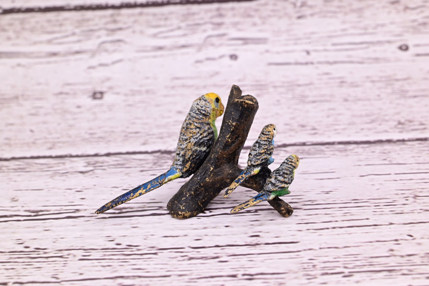 Gorgeous Antique Austrian Vienna Cold Painted Bronze Figure of Parakeet Family 19