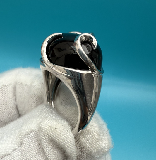 Gorgeous Sterling Silver Vintage Black Onyx Gemstone Ring1