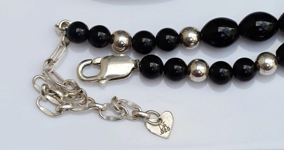Vintage Jay King Desert Rose Trading (DTR) Black Onyx & Pearl Sterling Necklace7