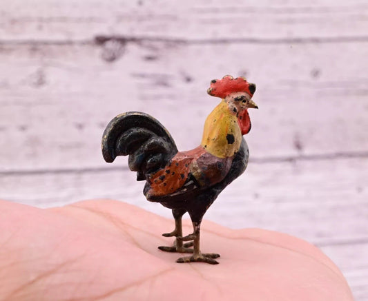 Superb Antique Austrian Vienna Original Bronze Finish Figure of Colorful Rooster1