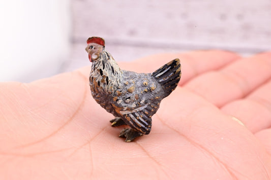 Early Antique Austrian Vienna Cold Painted Bronze Figure of Miniature Gray Hen1