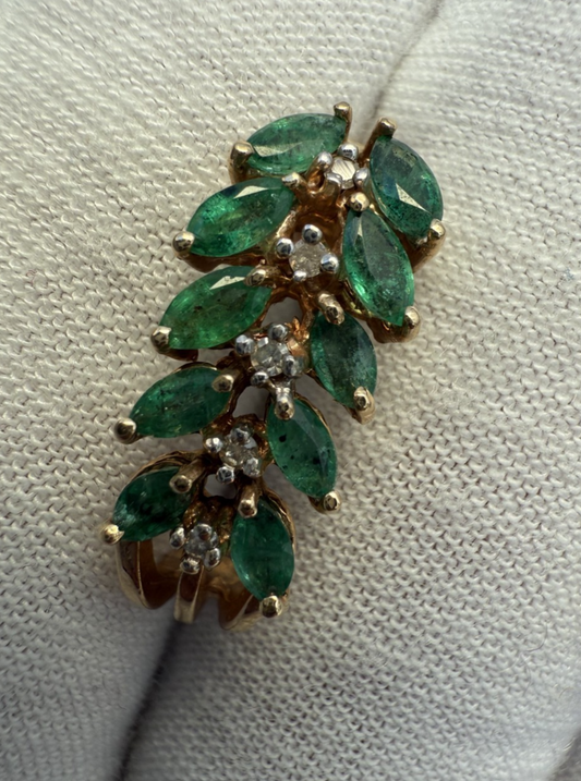 Pair of Natural Emerald Drop Earrings with Diamond Accents in 14K Yellow Gold1