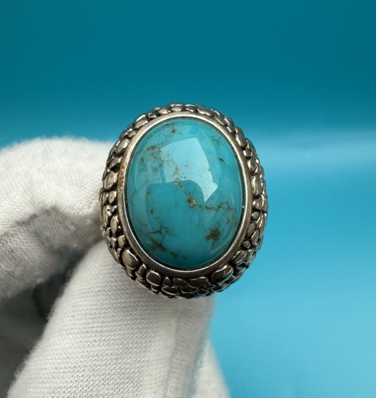 Gorgeous Whitney Kelly Sterling Silver & Turquoise Dome Ring w/ Pebbled Texture1