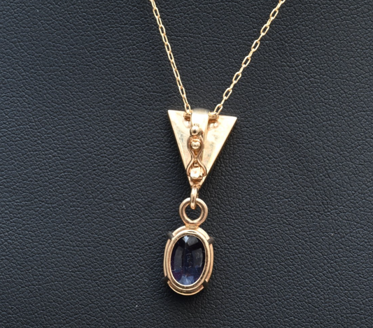 Stunning Natural 2 ct Tanzanite & Opal Inlaid 14K Yellow Gold Pendant1