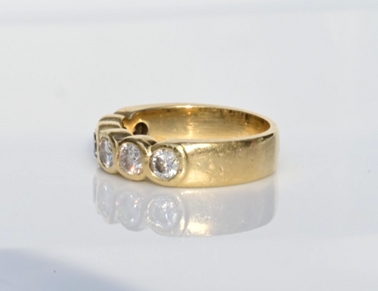 Vintage Half Eternity Round Brilliant Bezel Set 6 Natural Diamond Ring in 14k YG1