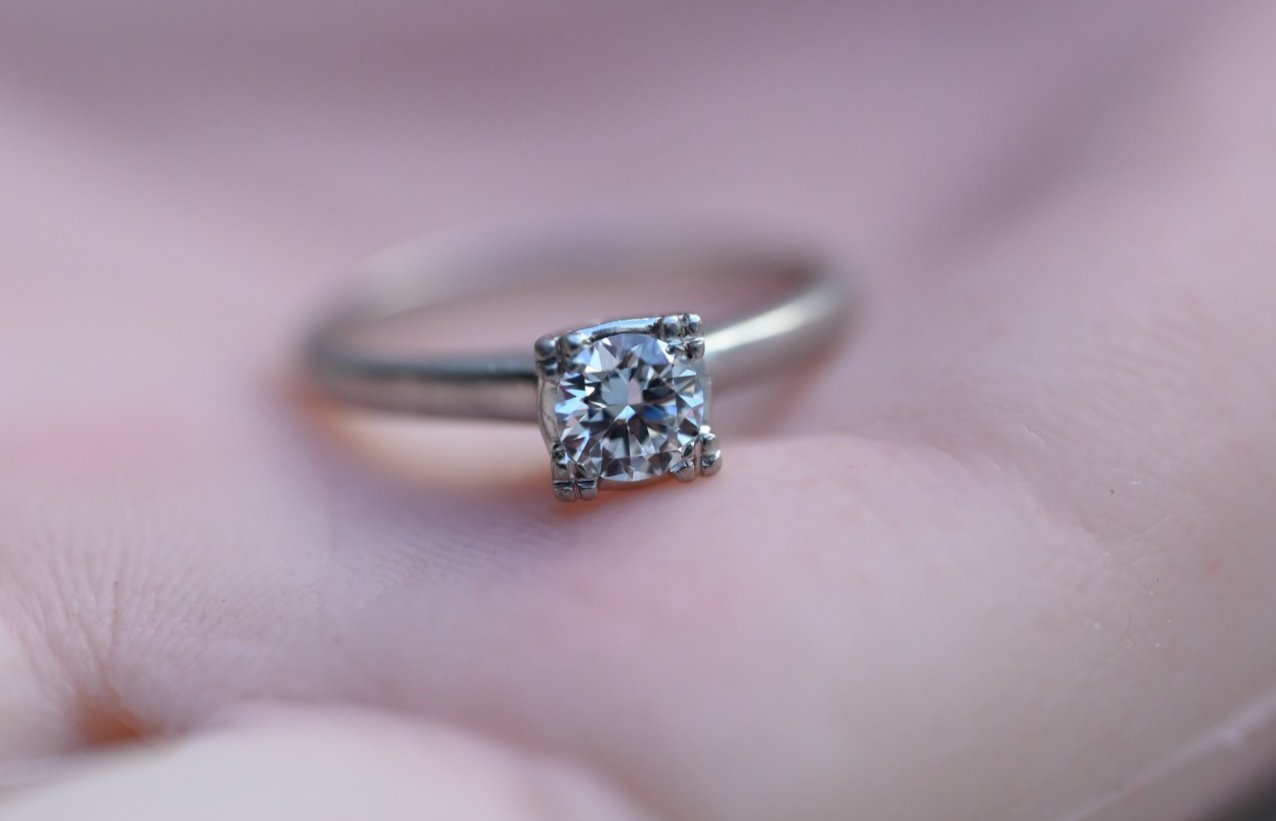 Early Vintage Platinum Engagement Ring Solitaire Diamond .40 ct by Prism- Lite7