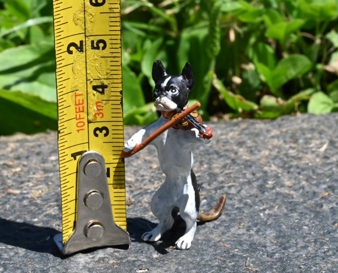 Cute Austrian Vienna Cold Painted Bronze Figure of Boston Terrier Playing Violin4