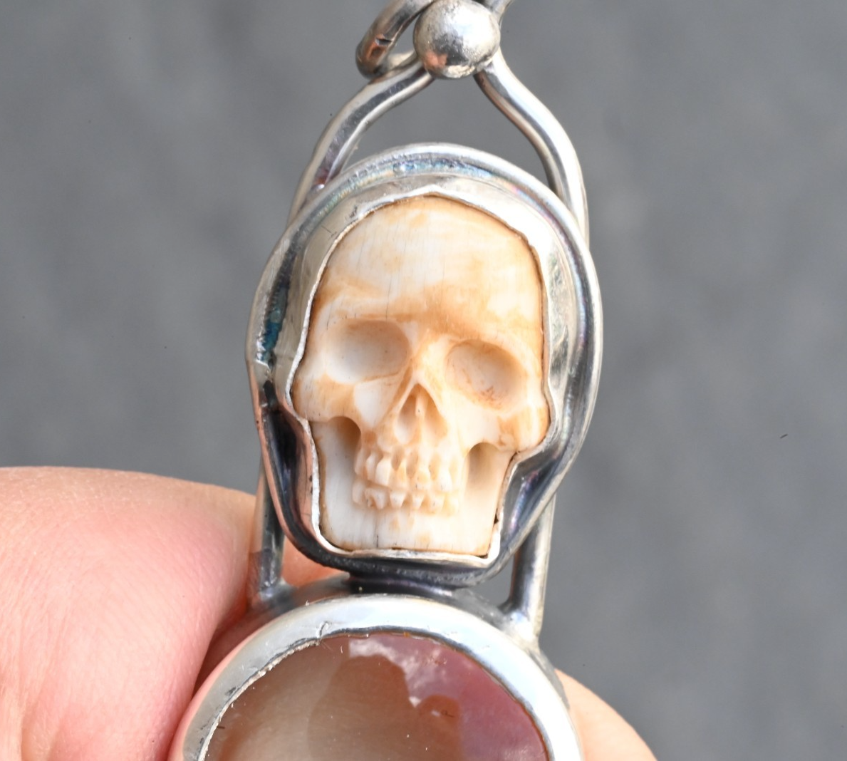 Awesome Signed Sterling Silver & Human Skull Design Southwest Jewelers Loupe6