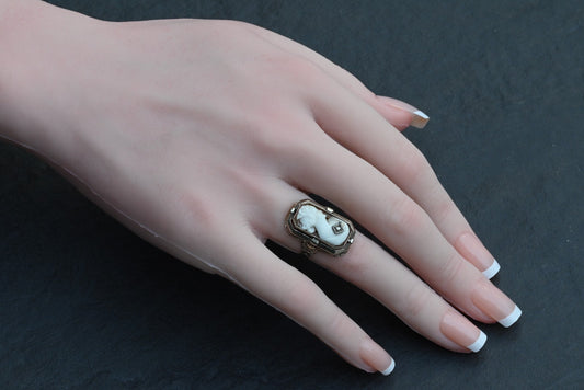 Superb Antique Carved Cameo & Black Onyx Flip Ring in 14k White Gold Ring1
