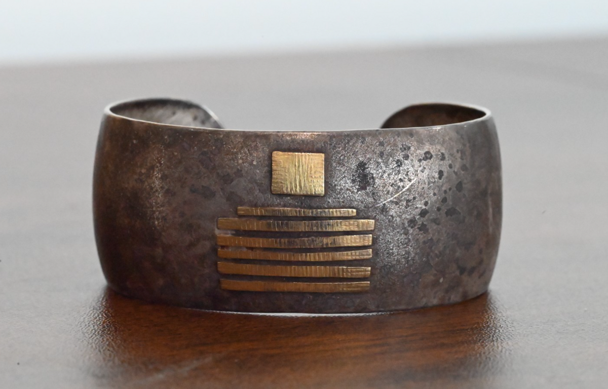 Lisa Ceccorulli .925 Sterling Silver & 22k Gold Modernist Cuff Bracelet *Signed*5