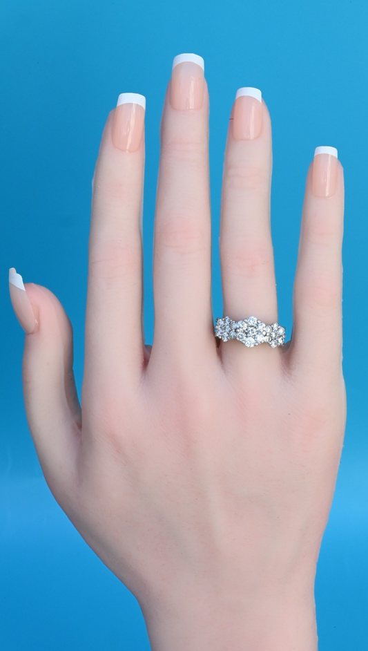 Gorgeous 14K White Gold 2TW Diamond Cluster Ring in Triple Flower Design1