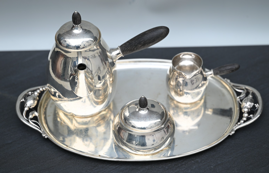 Georg Jensen Sterling Silver 3-Piece Tea / Coffee Set with Blossom Pattern Tray1