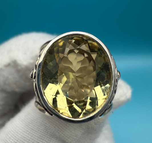 Gorgeous Vintage Elizabeth Rand Sterling Silver Ring w/ Canary Yellow Citrine1