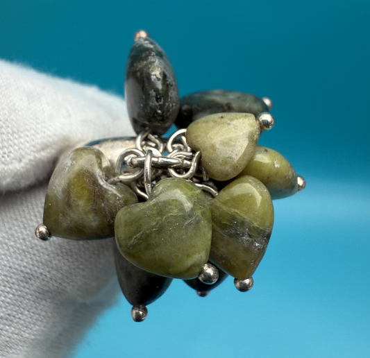 Lovely Sterling Silver Connemara Marble Dangling Hearts Ring1