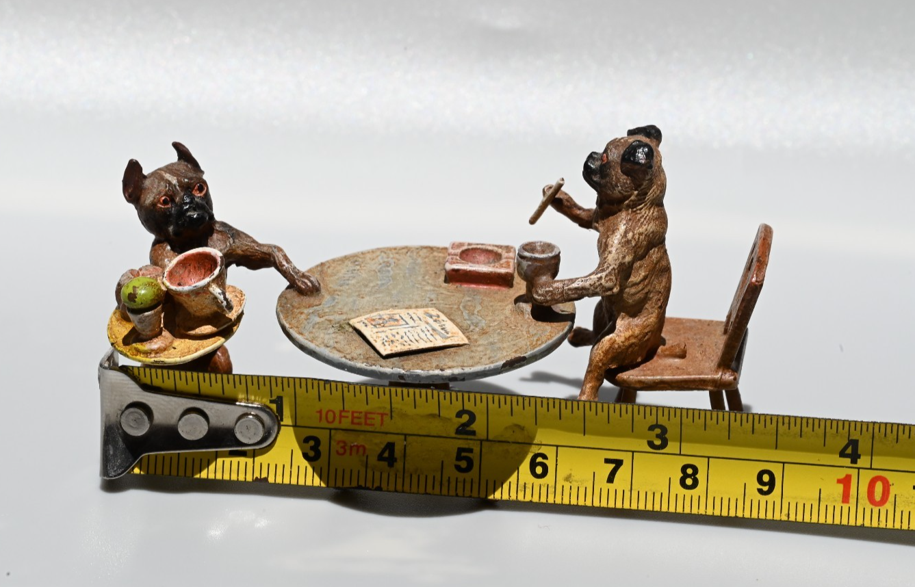 Vintage Austrian Vienna Cold Painted Bronze Figure of Pug Dogs Having Lunch16