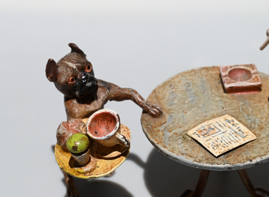 Vintage Austrian Vienna Cold Painted Bronze Figure of Pug Dogs Having Lunch1