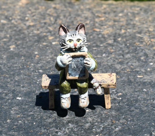 Fun Austrian Vienna Cold Painted Bronze Figure of Student Kitty Cat with an A1