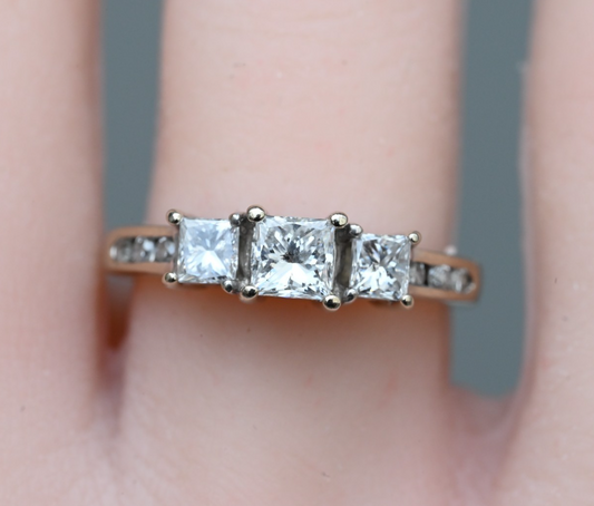 Princess Cut Diamond Three-stone Engagement Ring Crafted in 14k Two Tone Gold1