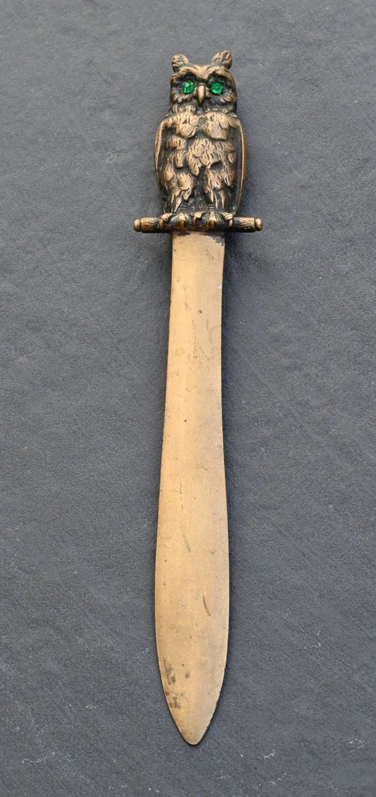 Antique 1900s Solid Bronze Owl Letter Opener Possibly Austrian or German1