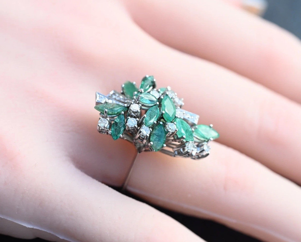 Gorgeous Natural Emerald & Diamond Cluster Party / Dinner Ring5