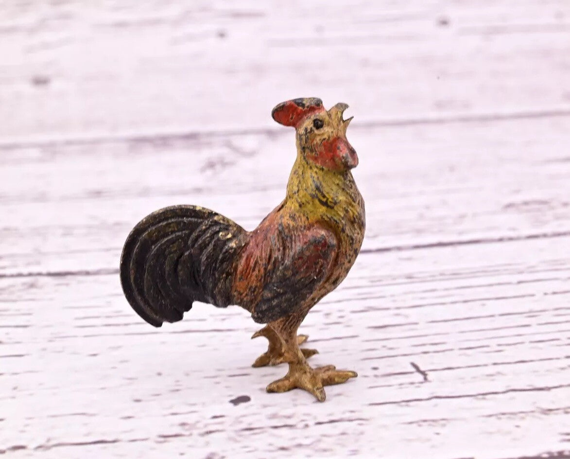 Gorgeous Antique Austrian Vienna Cold Painted Bronze Figure of Roost14
