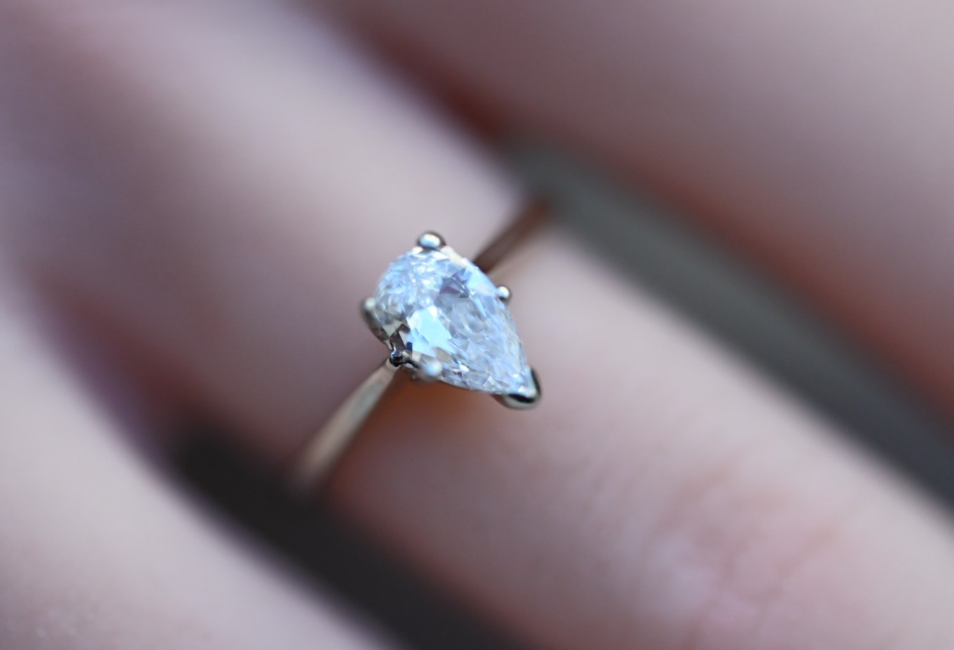 Superb .6 ct Super Clean Natural Pear Shape Diamond Solitaire Ring in 14K WG3