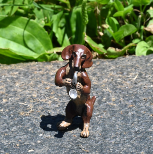 Fritz Bergmann Austrian Vienna Cold Painted Bronze Musical Dachshund w Saxophone1