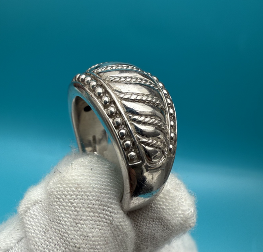 Judith Ripka Sterling Silver Textured Domed Band Ring with Twisted Rope Design1