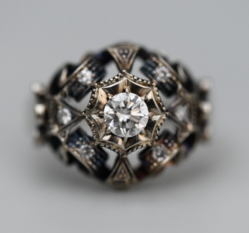 Vintage Art Deco Style Statement Ring 18K Gold .40 ct Center Diamond5