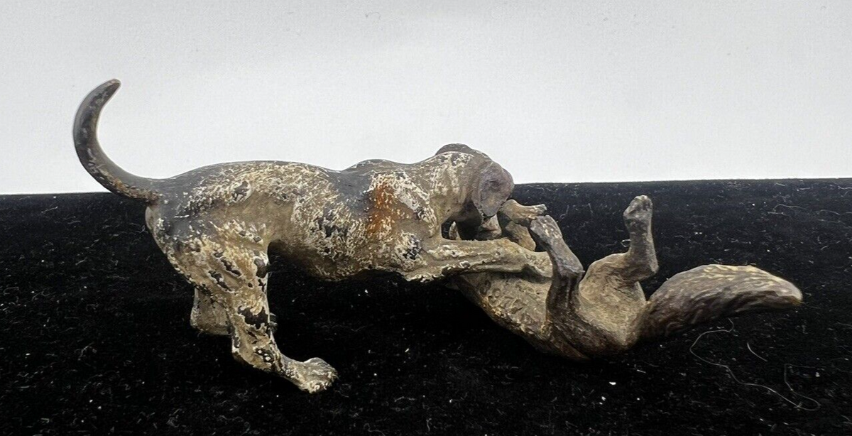 Original Franz Bergman Austrian Bronze Figure of Hunting Dog & Wild Fox Fighting12