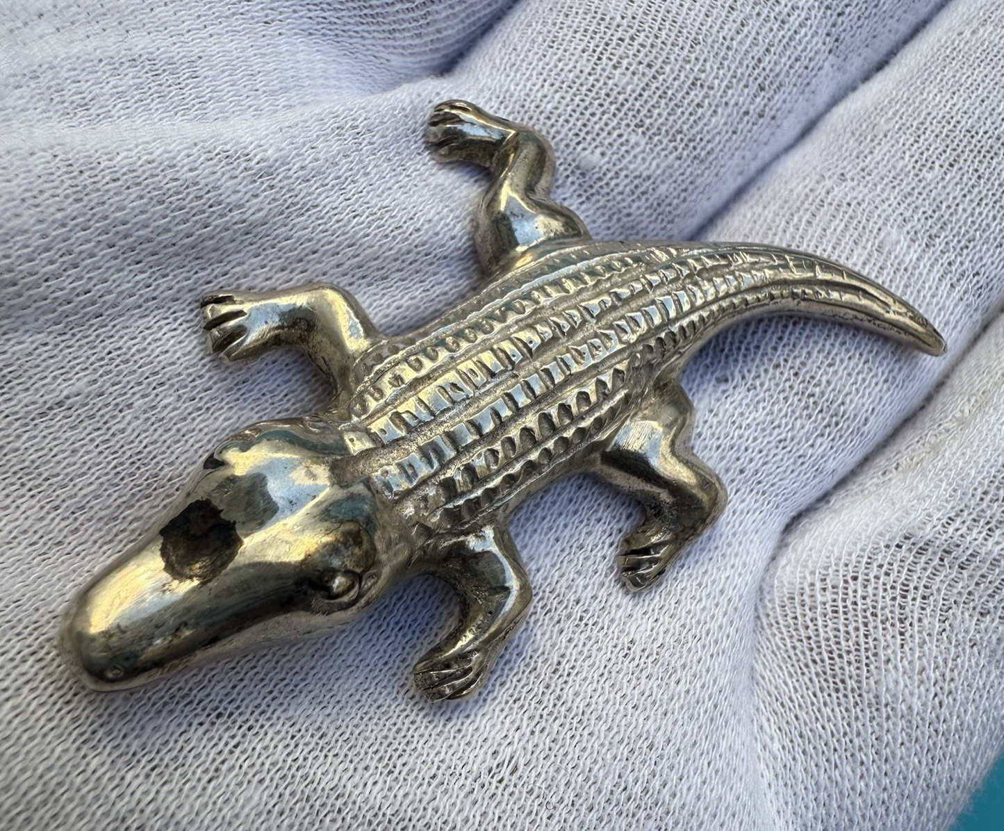 Superb Vintage Sterling Silver Signed Taxco Alligator Brooch Pin4