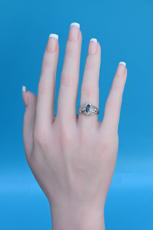 Marquise-cut Blue Sapphire Ring set in 14K White Gold with Diamond Accents1