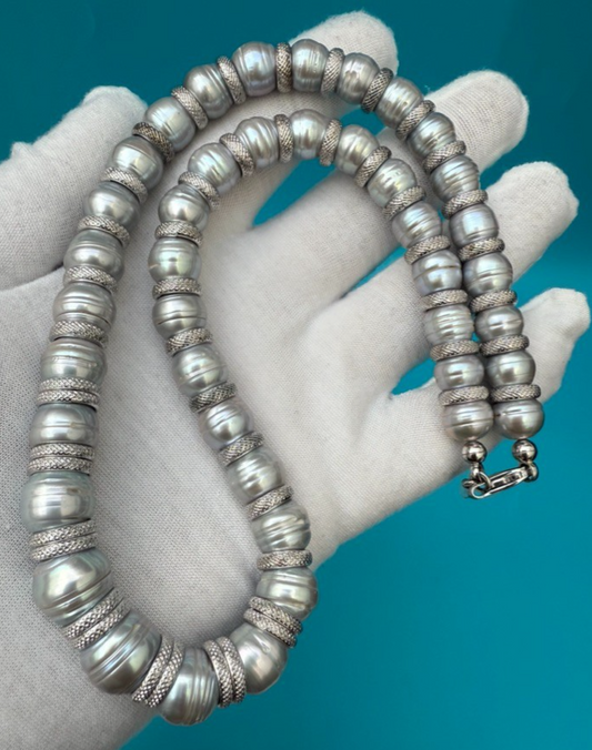 Wonderful Vintage Italian Sterling Silver & Cultured Pearl Necklace1