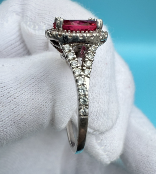 Sterling Silver Ring with Lab Created Red Ruby Gemstone1