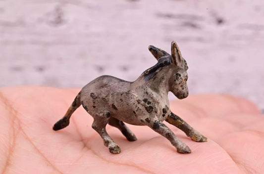 Amazing Antique Austrian Vienna Cold Painted Bronze Figure of Running Donkey1