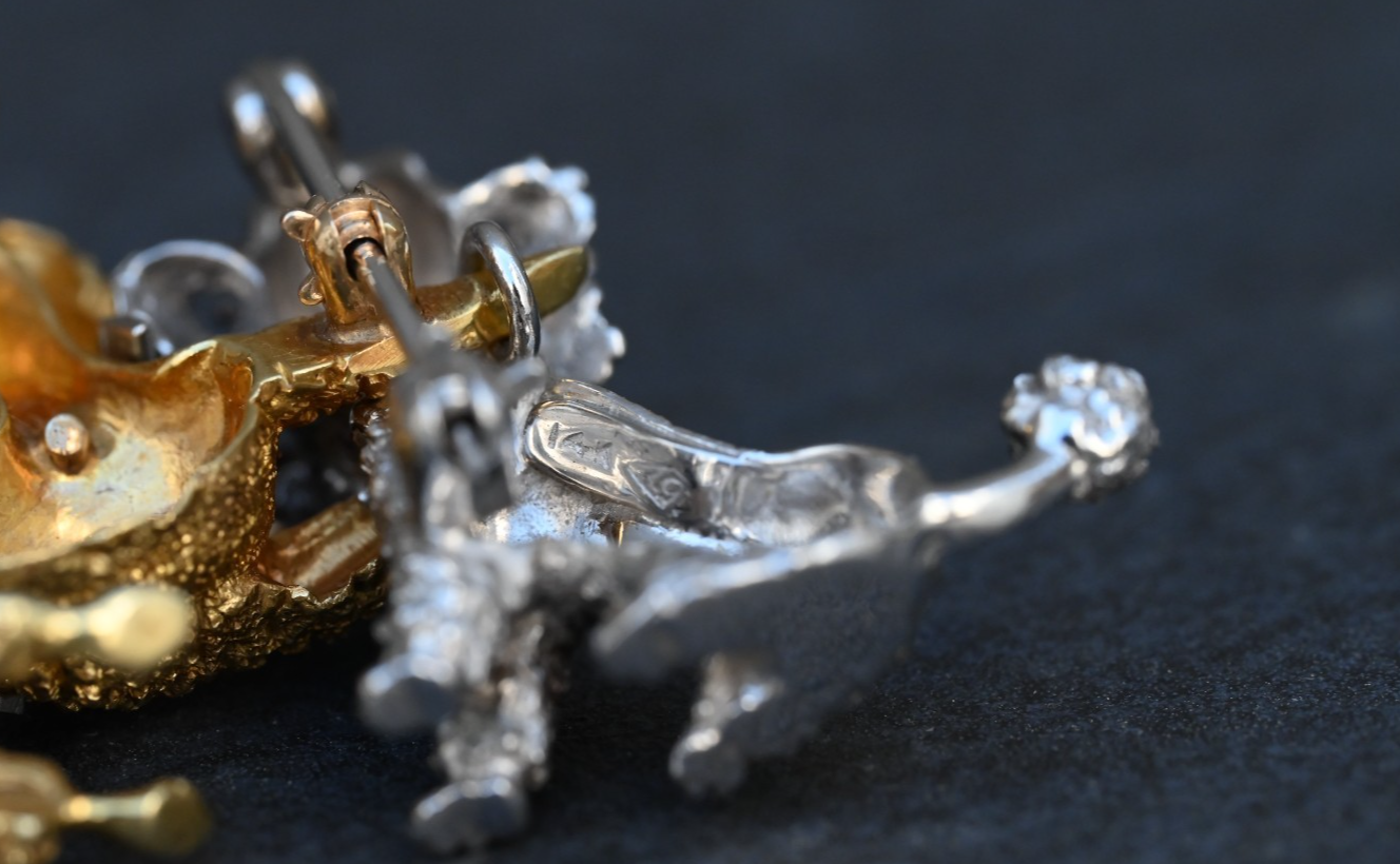 Stunning French 18K Yellow & 14K White Gold Poodle Brooch Pin / Pendant Dual Use10