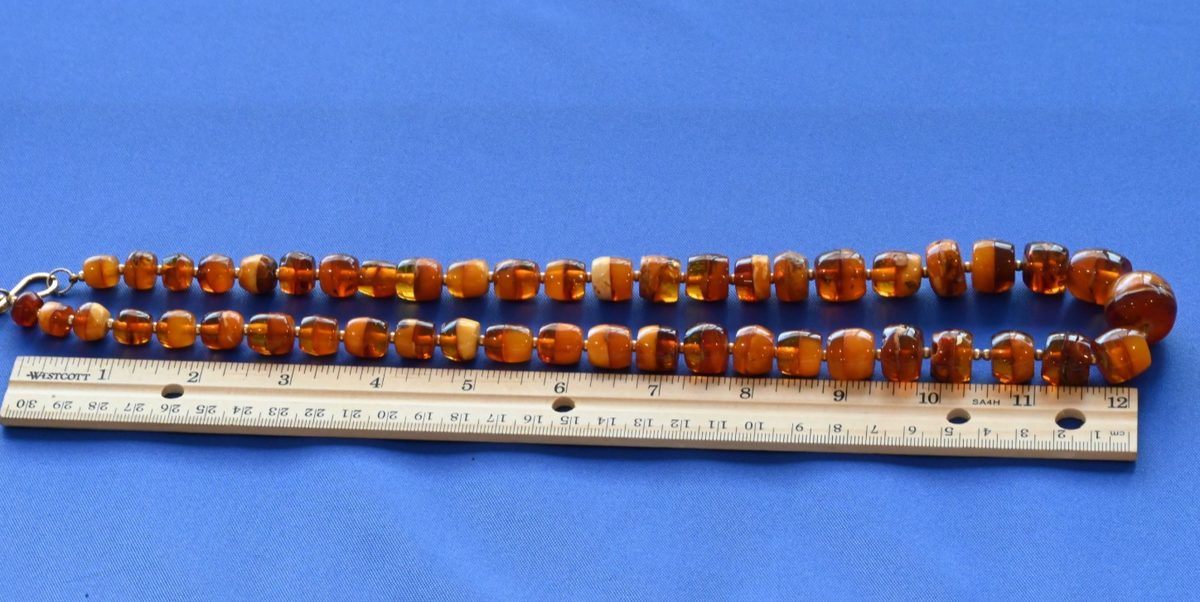 Super Cool Vintage Barrel Shaped Natural Butterscotch Amber Necklace8