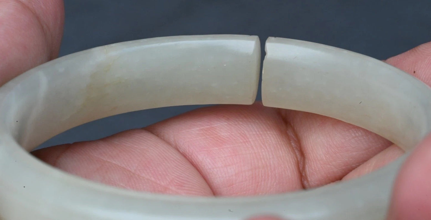 Antique Chinese 1900s Carved Mutton Fat White Celadon Jade Bangle Bracelet8