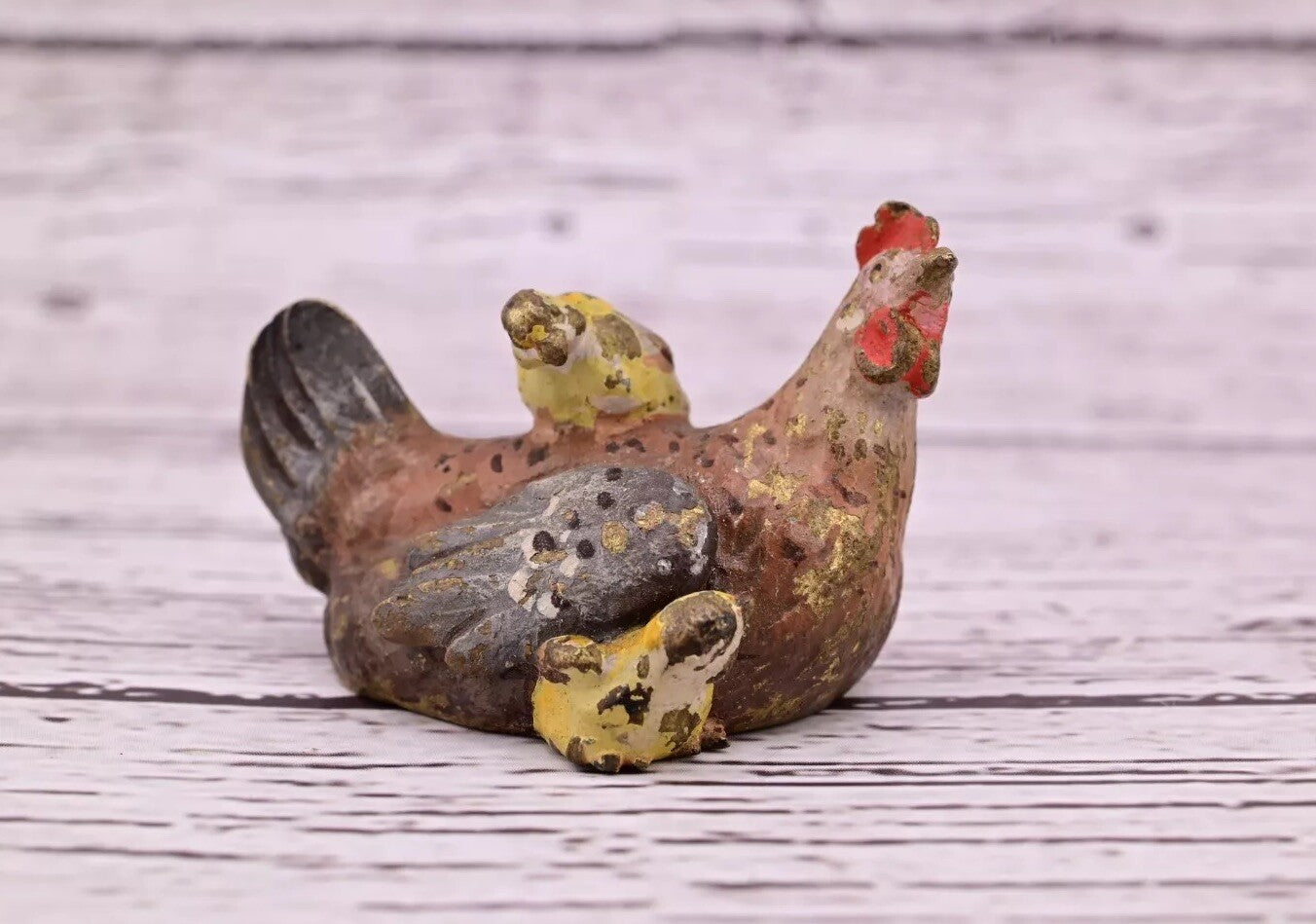 Attractive Antique Austrian Vienna Cold Painted Bronze Figure Hen With Chicks18