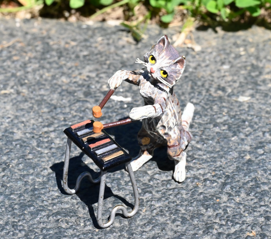 Fritz Bergmann Austrian Vienna Cold Painted Bronze Musical Cat with Xylophone1