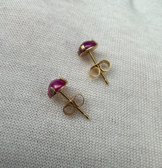 Beautiful Vintage 14k Yellow Gold & Pink Sapphire Stud Earrings3