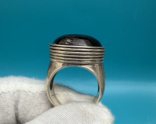 Heavy Sterling Silver Ring with Large Natural Black Brown Gemstone1