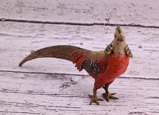 1900s Detailed Antique Austrian Vienna Cold Painted Bronze of Gold Pheasant1