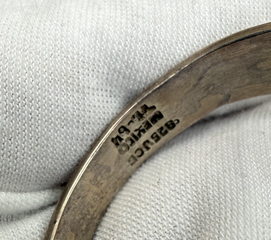 Vintage Sterling Silver Taxco Cuff Bracelet with Turquoise Inlay4