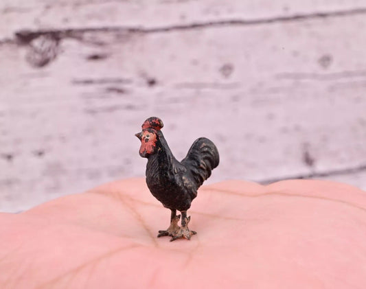 Rare Antique Austrian Vienna Cold Painted Bronze Figure of Tiny Black Chicken1