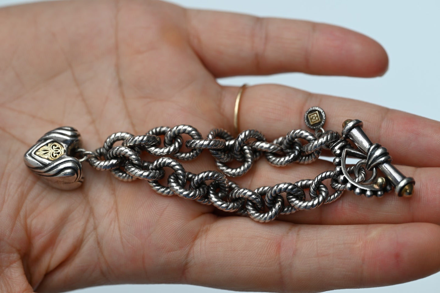 Designer William Schraft 18k & Sterling Silver Toggle Heart Charm Bracelet4