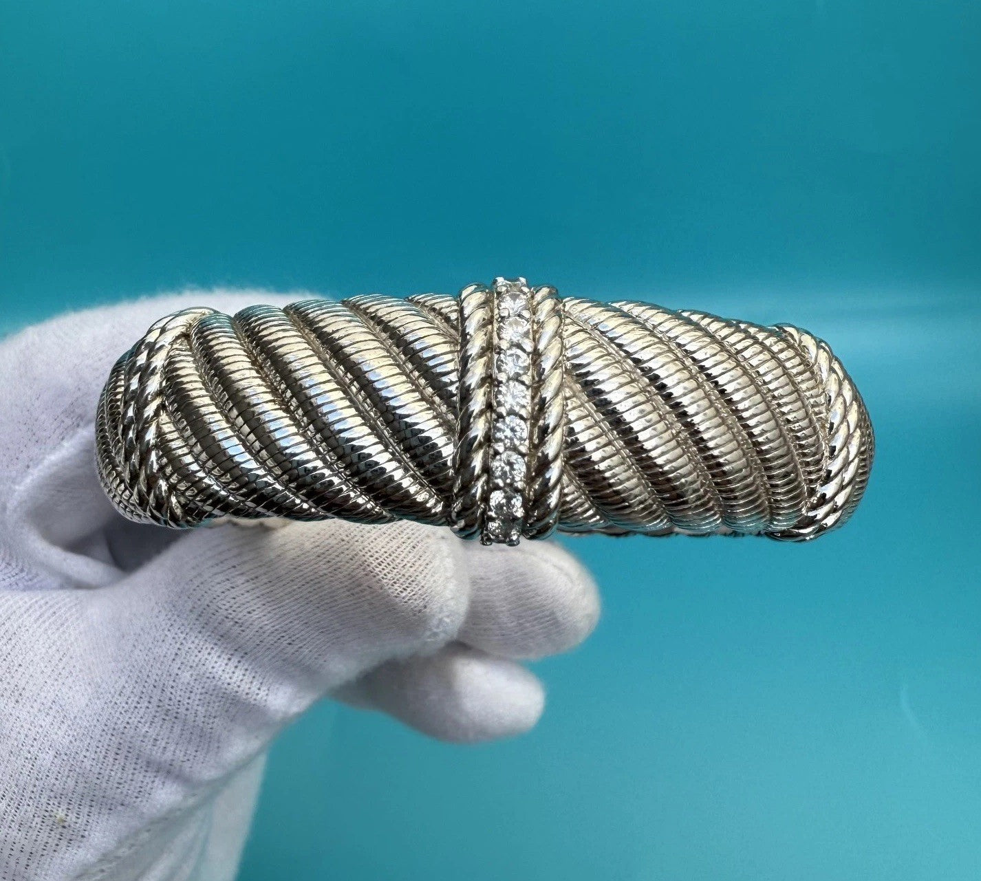 Original Judith Ripka Sterling Silver & Cable Twist Hinged Cuff Bracelet7