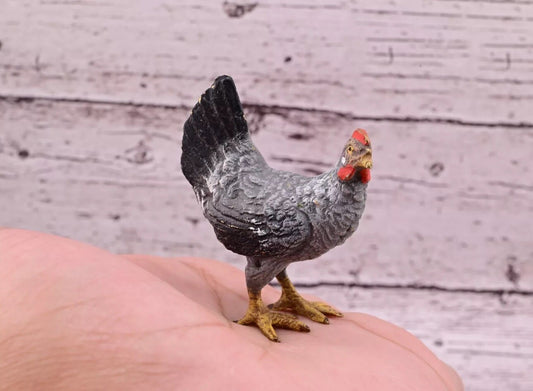 Wonderful Antique Austrian Vienna Cold Painted Bronze Figure of Black & Gray Hen1