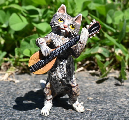 Fritz Bergmann Austrian Vienna Cold Painted Bronze Musical Cat with Mandolin1